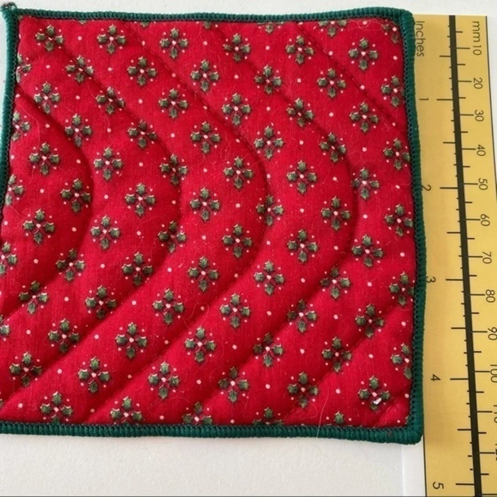 Crate&Barrel red green cotton holiday farmhouse quilted coaster 11 pieces